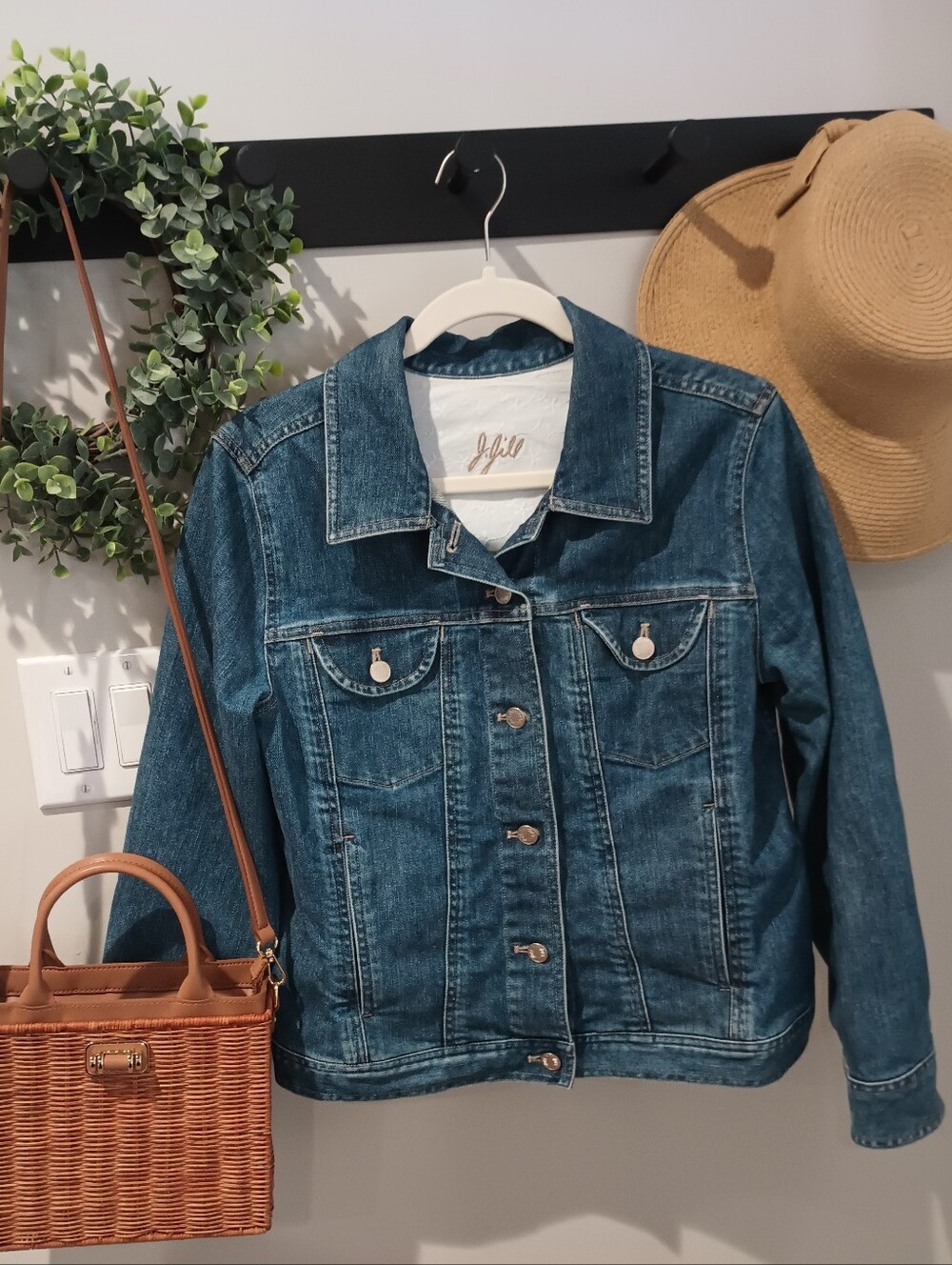 J. Jill Blue Denim Jean Jacket Size PM Cottage Core Western Summer